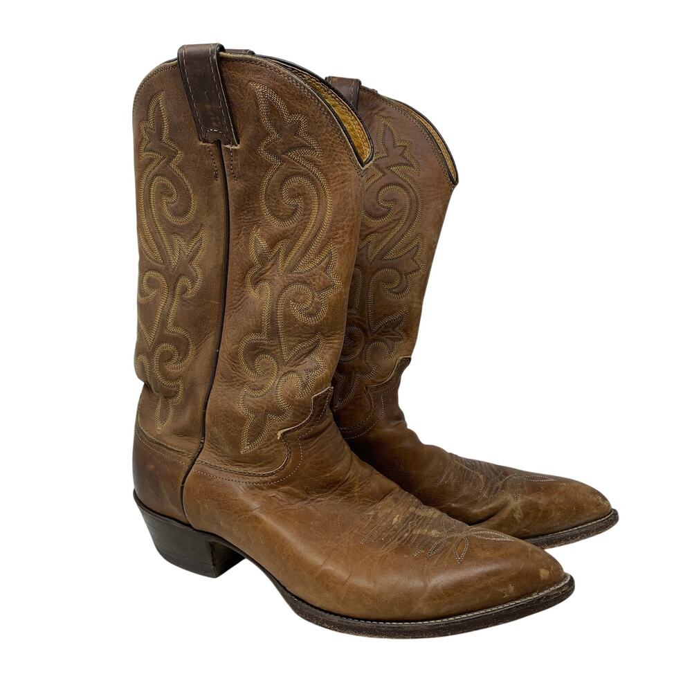 Justin 2252 USA Brown Leather Western Cowboy Boots Men's 10D Pointed Toe